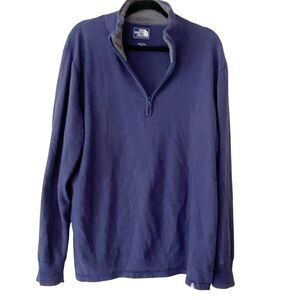The North Face X Large Pullover Quarter Zip Cotton Wool Blend Blue Long Sleeve